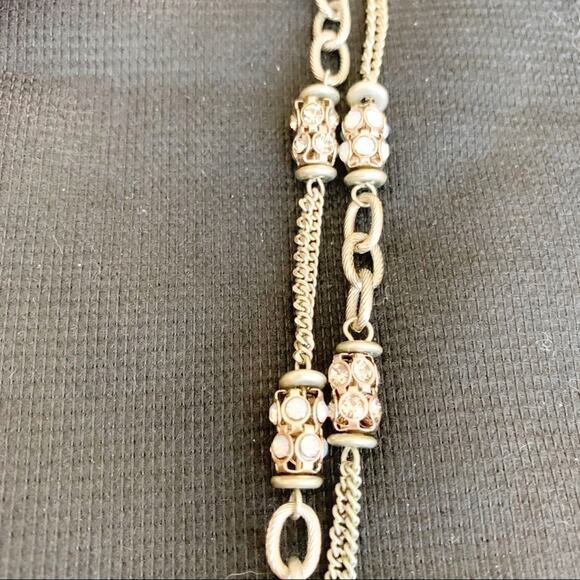 LOFT Gold Rhinestone Scatter Bead Lariat Necklace - Picture 3 of 4